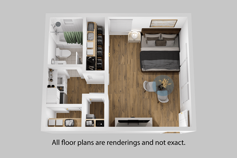 Floor plan for studio, 1 bath, 400 sqft